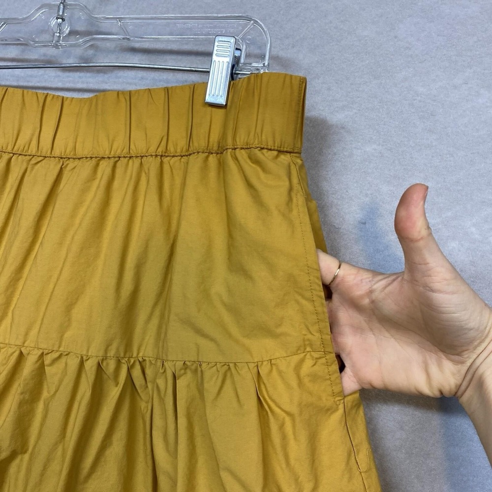 Who What Wear Women L Tiered Skirt Mustard Yellow Cotton Elastic Midi Boho - Picture 9 of 10